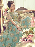 Turquoise Floral Embroidered Designer Bridal Anarkali Suit