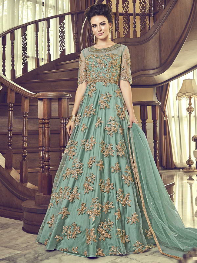 Turquoise anarkali suit cheap