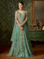 Turquoise Front Slit Embroidered Anarkali Pant Suit