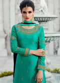Turquoise Embroidered Georgette Palazzo Suit