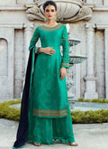 Turquoise Embroidered Georgette Palazzo Suit