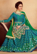 Turquoise Green Embroidered Silk Anarkali Suit