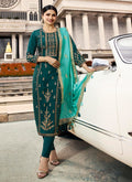 Turquoise Green Embroidered Pakistani Pant Suit