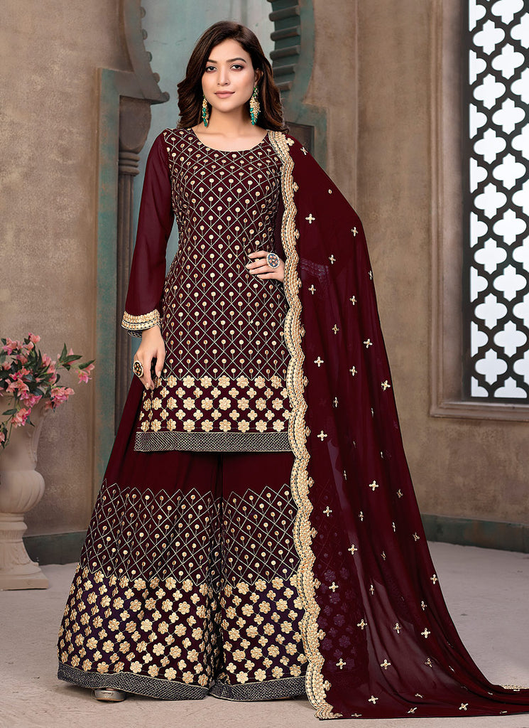 Maroon Gotta Patti Embroidered Gharara Suit
