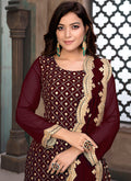 Maroon Embroidered Gharara Suit In uk