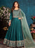 Turquoise Embroidered Belt Style Silk Anarkali Suit