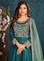 Turquoise Embroidered Belt Style Silk Anarkali Suit