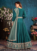 Turquoise Embroidered Belt Style Silk Anarkali Suit