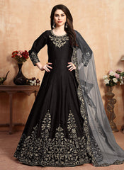 Black Designer Silk Anarkali Suit