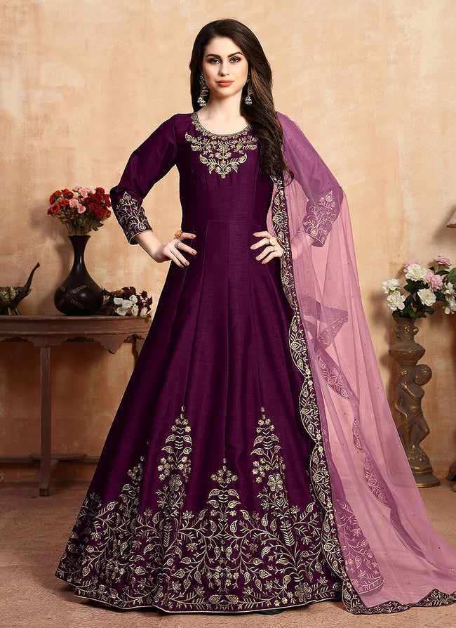 Purple Designer Silk Anarkali Suit