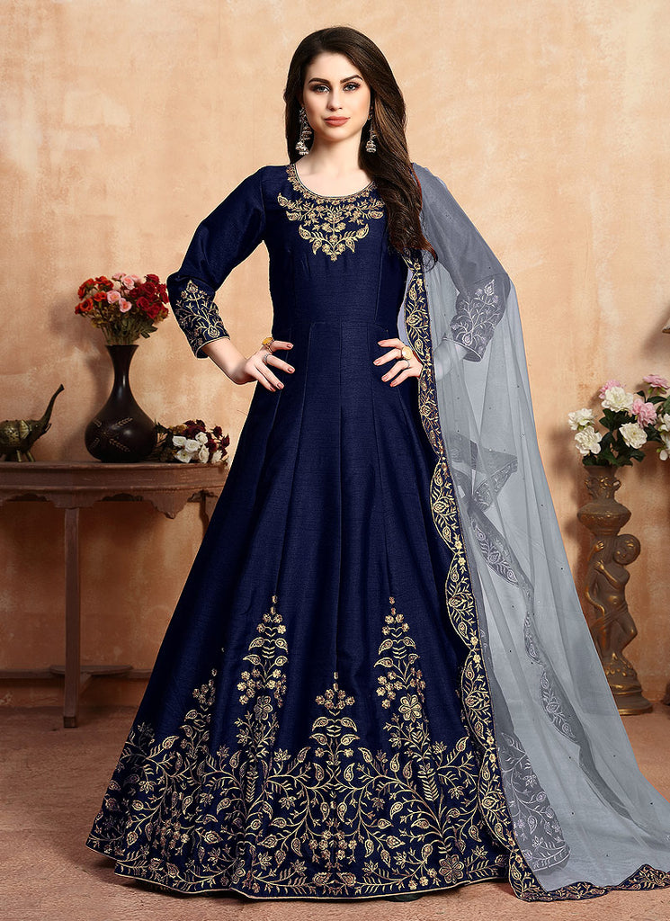 Blue Designer Silk Anarkali Suit