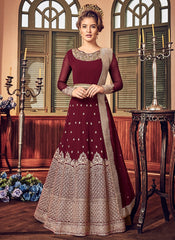 Wine All Embellished Ghera Kaliyaari Anarkali Suit