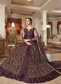 Maroon Zari Embroidered Anarkali Lehenga Suit, Salwar Kameez