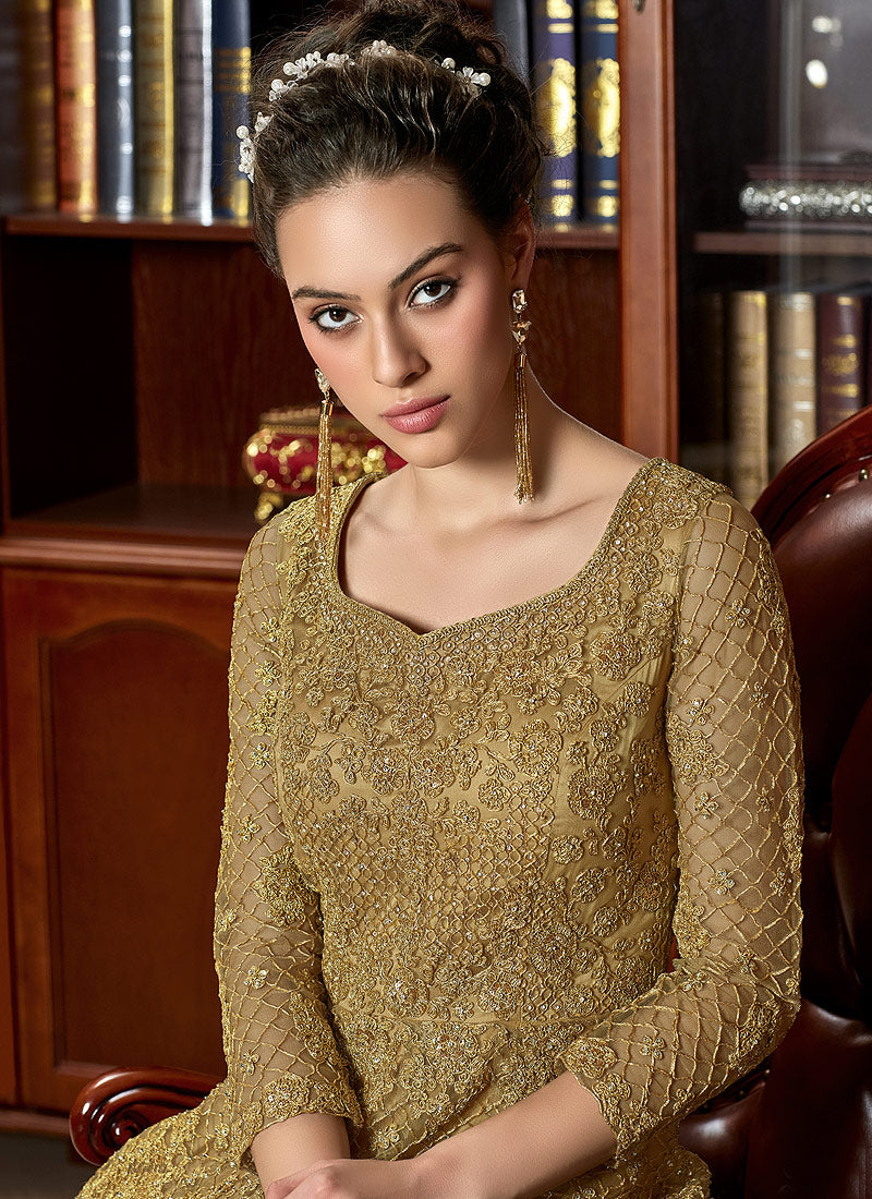 Yellow Zari Embroidered Flared Anarkali Suit , Salwar Kameez