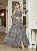 Grey Zari Embroidered Anarkali Lehenga Suit, Salwar Kameez