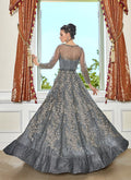 Grey Zari Embroidered Anarkali Lehenga Suit, Salwar Kameez