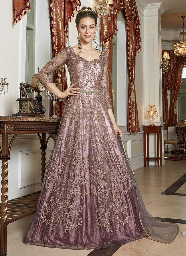 Pink And Mauve Anarkali Gown