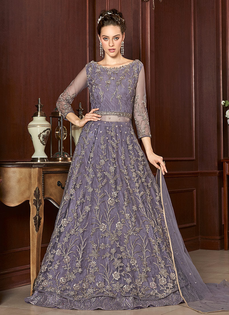Lilac Purple Anarkali Lehenga Suit