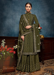 Olive Green Pakistani Palazzo Suit