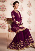 Wine Purple Embroidered Gharara Suit