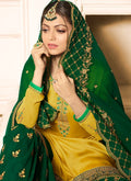 Yellow And Green Embroidered Designer Gharara Palazzo Suit