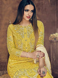 Yellow Bloom Embroidered Flared Palazzo Suit