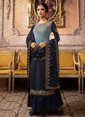 Indian Clothes - Blue Two Tone Embroidered Palazzo Suit