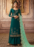 Indian Clothes - Green Two Tone Embroidered Palazzo Suit