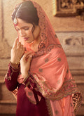 Maroon And Peach Embroidered Palazzo Suit, Salwar Kameez