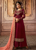 Indian Clothes - Maroon And Peach Embroidered Palazzo Suit