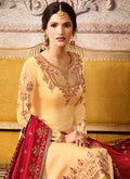 Yellow And Red Embroidered Palazzo Suit, Salwar Kameez