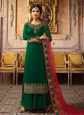 Indian Clothes - Green And Maroon Embroidered Palazzo Suit