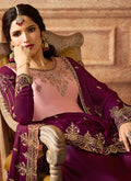 Pink And Purple Shaded Embroidered Palazzo Suit, Salwar Kameez