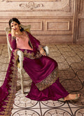 Pink And Purple Shaded Embroidered Palazzo Suit
