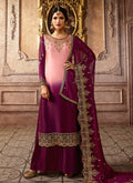 Indian Clothes - Pink And Purple Shaded Embroidered Palazzo Suit