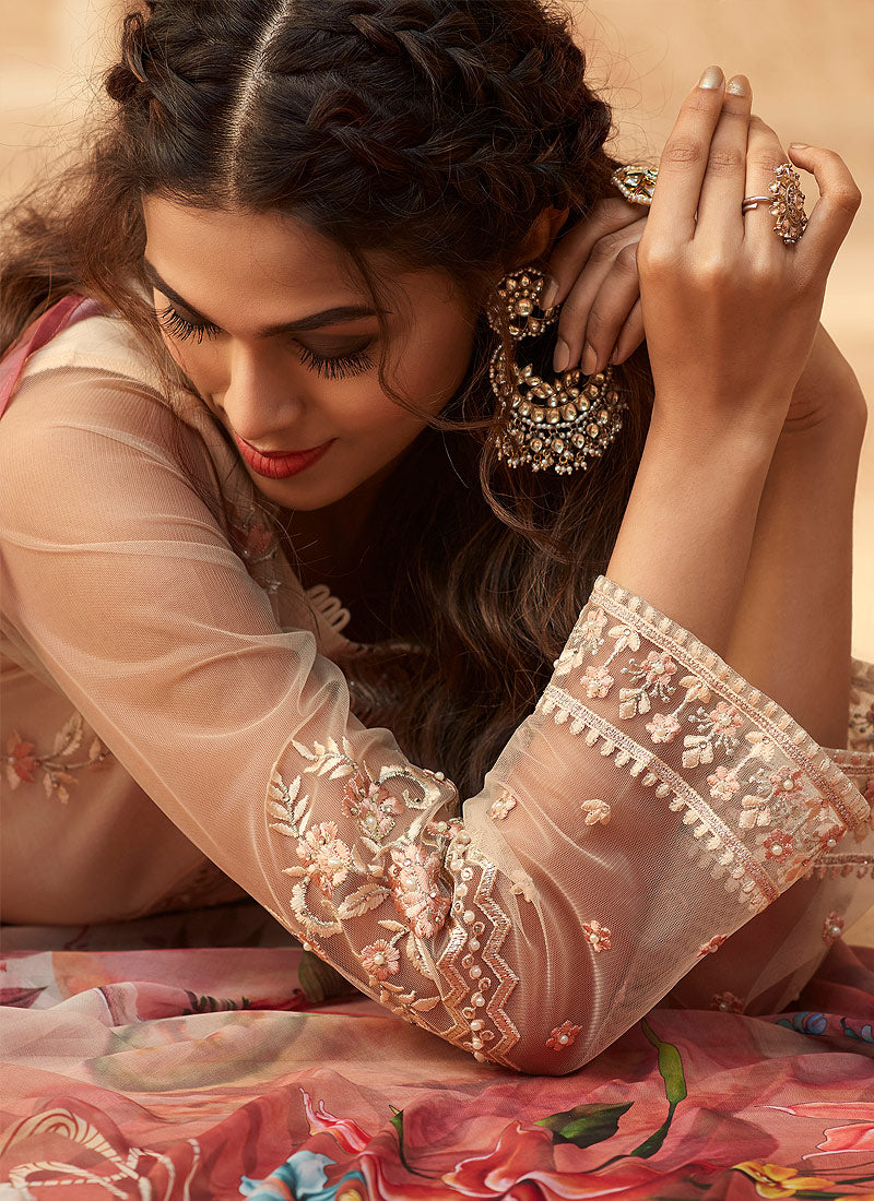 Indian Suits - Beige Pakistani Salwar Kameez Suit