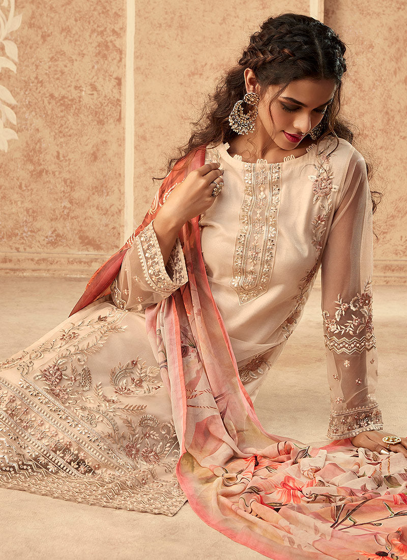 Pakistani Suits - Beige Pakistani Salwar Kameez Suit